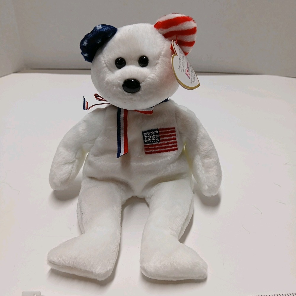 Ty Beanie Babies America Bear 2001 9/11 Memorial White Plush Red White Blue Tag
